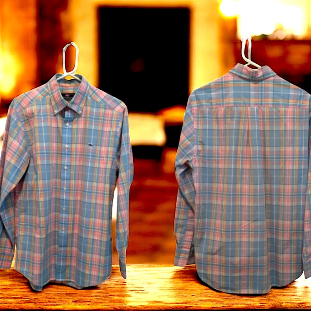 Vineyard Vines Men Plaid Button Down Shirt - Blue and Pink NWOT
